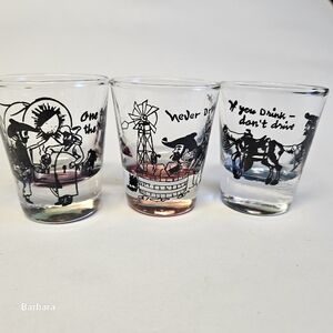 Vintage 70s Bartlett-Collins Set of 3 Western Humorous Shot Glasses